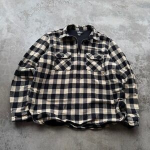 Vintage 90's black and white 100% cotton quarter zip thermal flannel  shirt